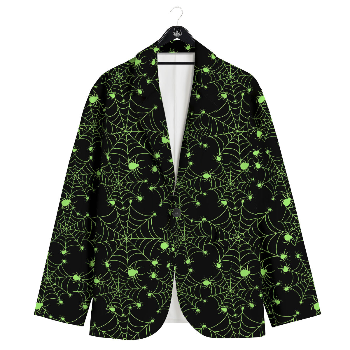 Spider Black And Green Neon Spider Web Print Pattern Men's Sport Coat-grizzshop