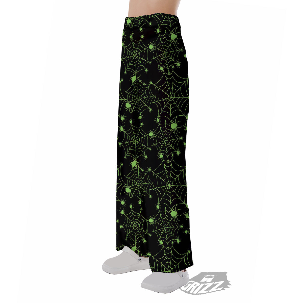 Spider Black And Green Neon Spider Web Print Pattern Pajama Pants-grizzshop