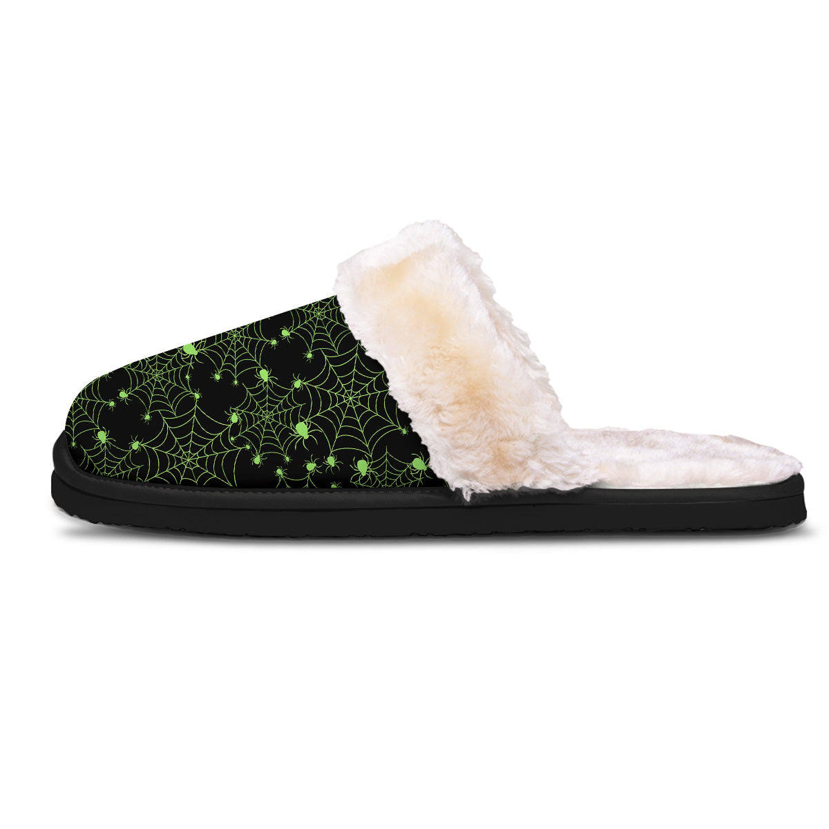 Spider Black And Green Neon Spider Web Print Pattern Slippers-grizzshop