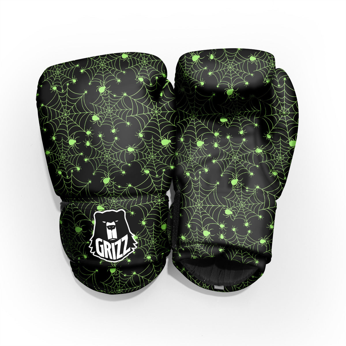 Spider Black And Green Neon Spider Web Print Pattern Pro Boxing Glove