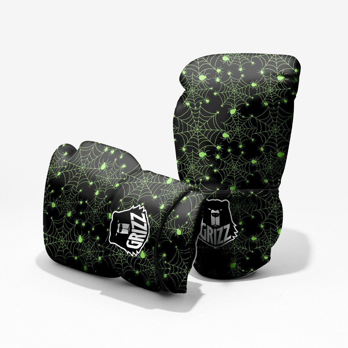 Spider Black And Green Neon Spider Web Print Pattern Pro Boxing Glove