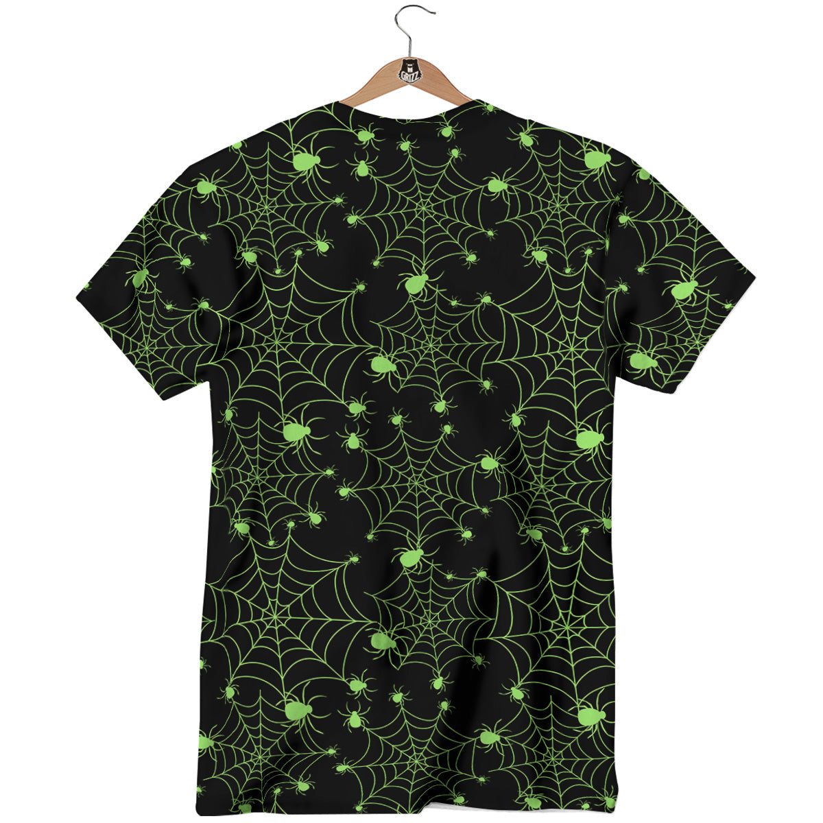 Spider Black And Green Neon Spider Web Print Pattern T-Shirt-grizzshop