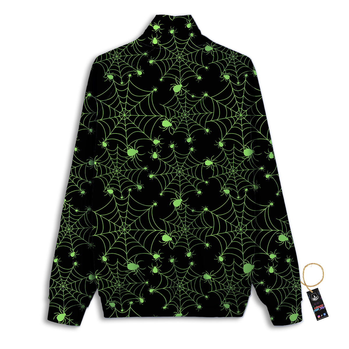 Spider Black And Green Neon Spider Web Print Pattern Track Jacket-grizzshop