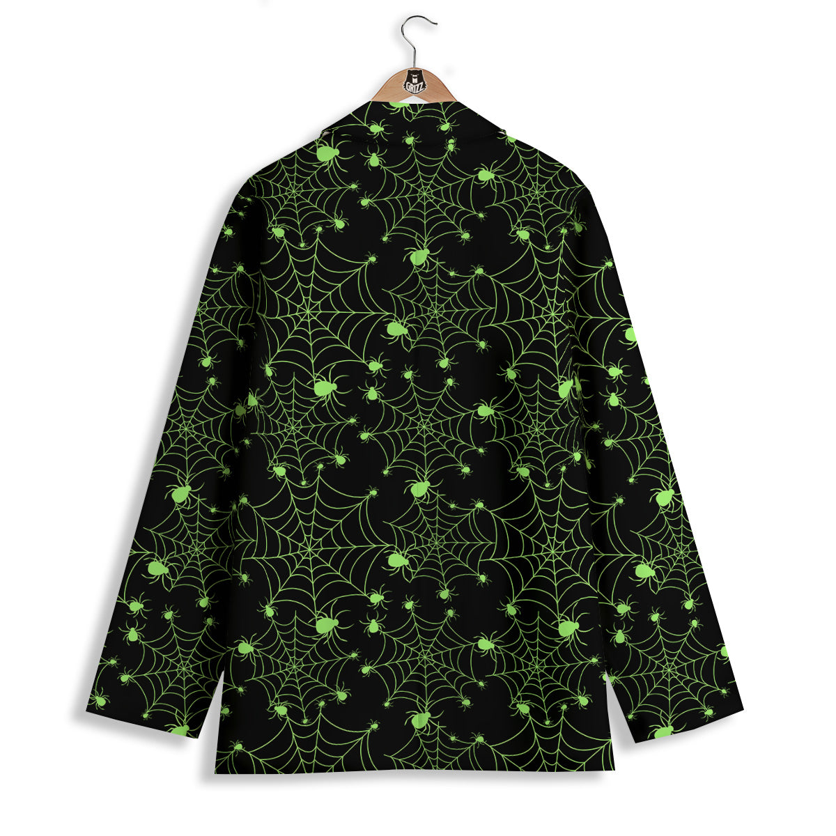 Spider Black And Green Neon Spider Web Print Pattern Women's Blazer-grizzshop