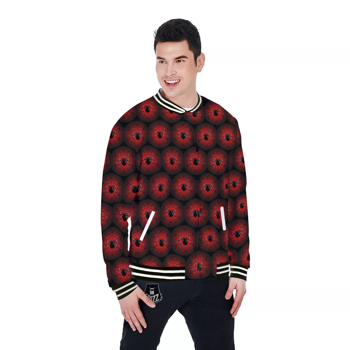 Spider Black And Red Spider Web Print Pattern Baseball Jacket-grizzshop