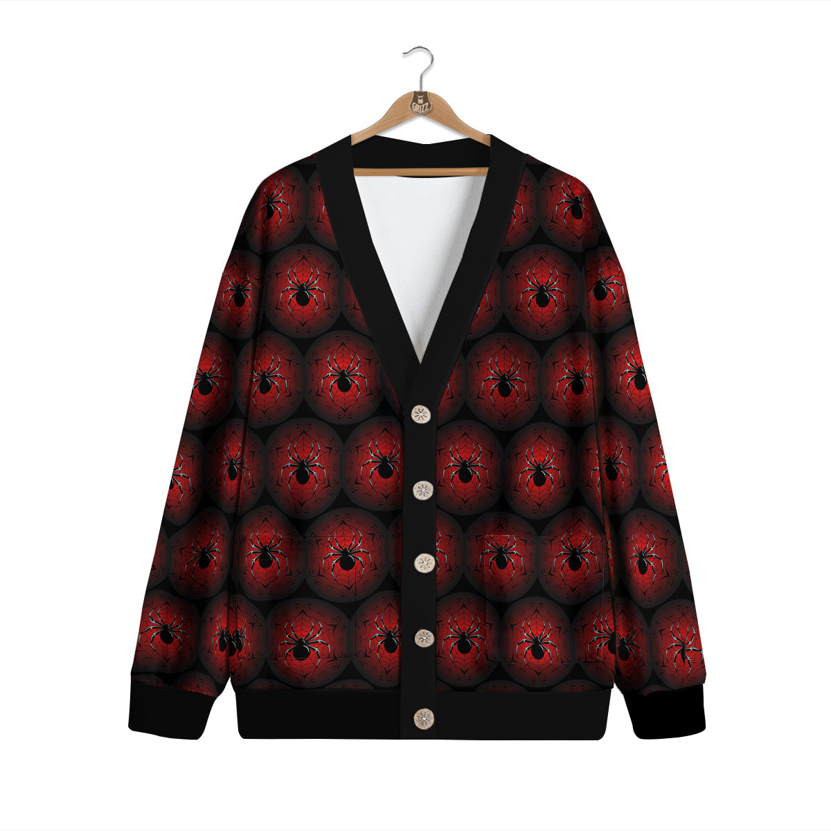 Spider Black And Red Spider Web Print Pattern Cardigan-grizzshop