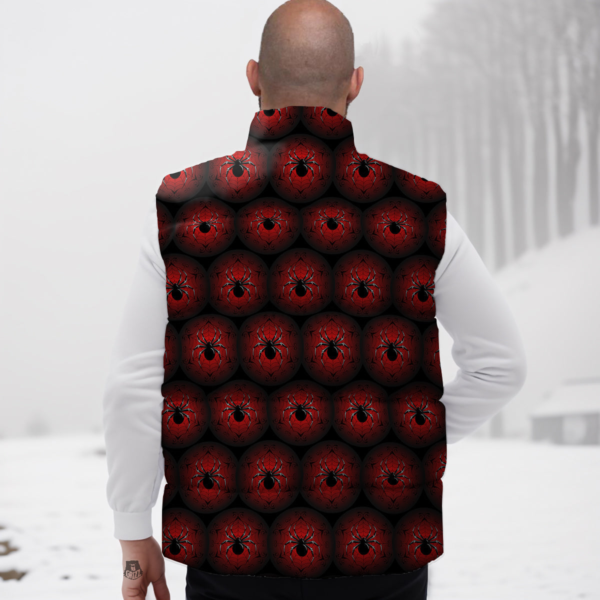 Spider Black And Red Spider Web Print Pattern Down Vest