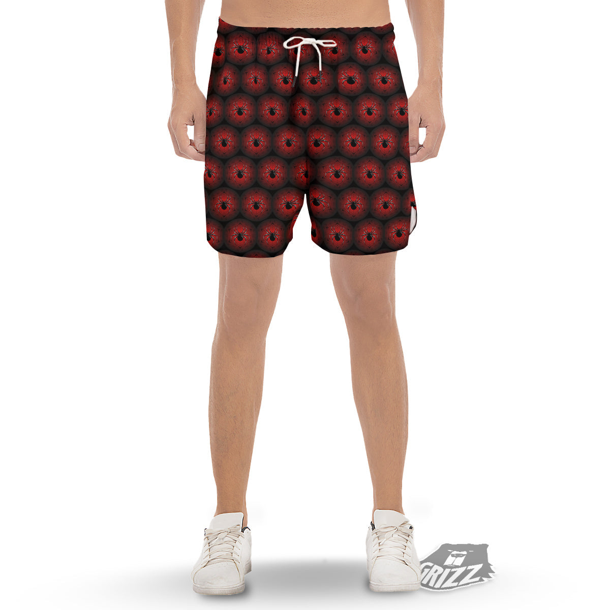 Spider Black And Red Spider Web Print Pattern Men's Gym Shorts-grizzshop