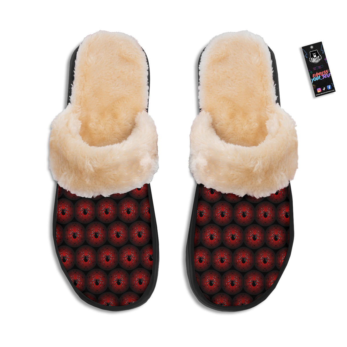 Spider Black And Red Spider Web Print Pattern Slippers-grizzshop