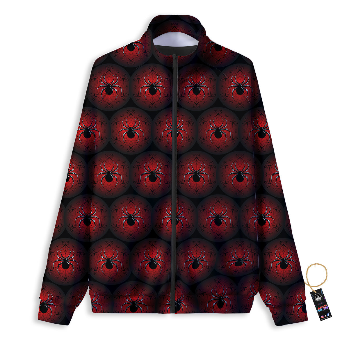 Spider Black And Red Spider Web Print Pattern Track Jacket-grizzshop