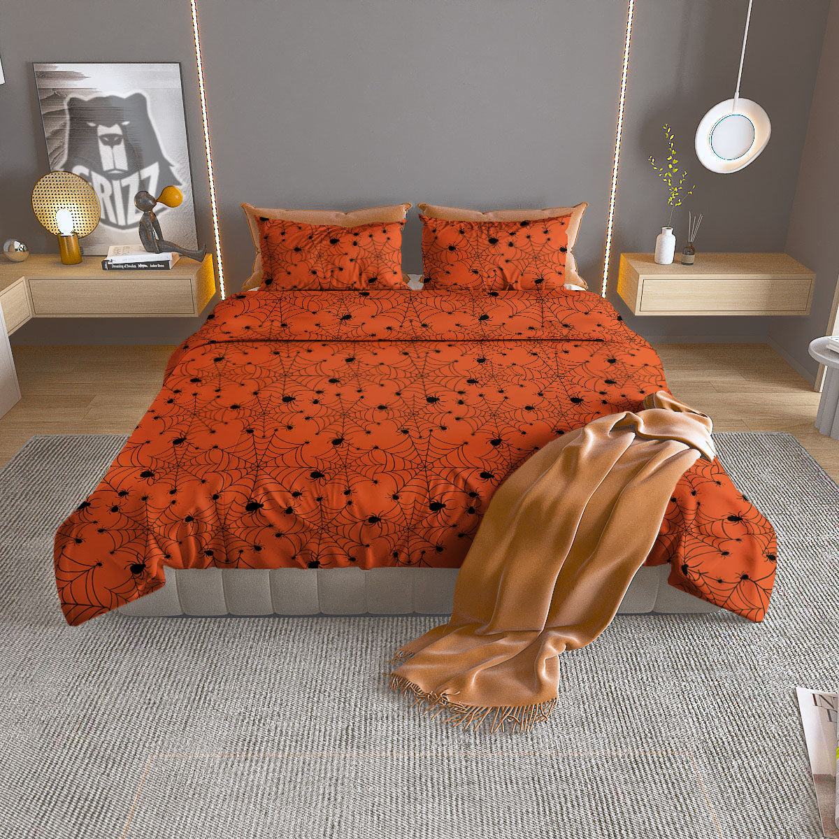 Spider Halloween Print Pattern Duvet Cover Bedding Set