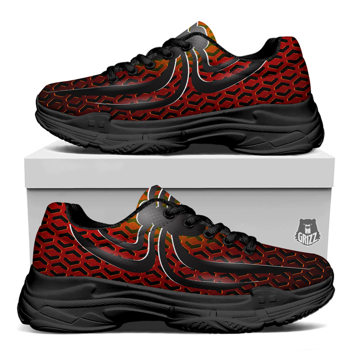 Spider Icon on Red Metal Print Black Chunky Shoes-grizzshop