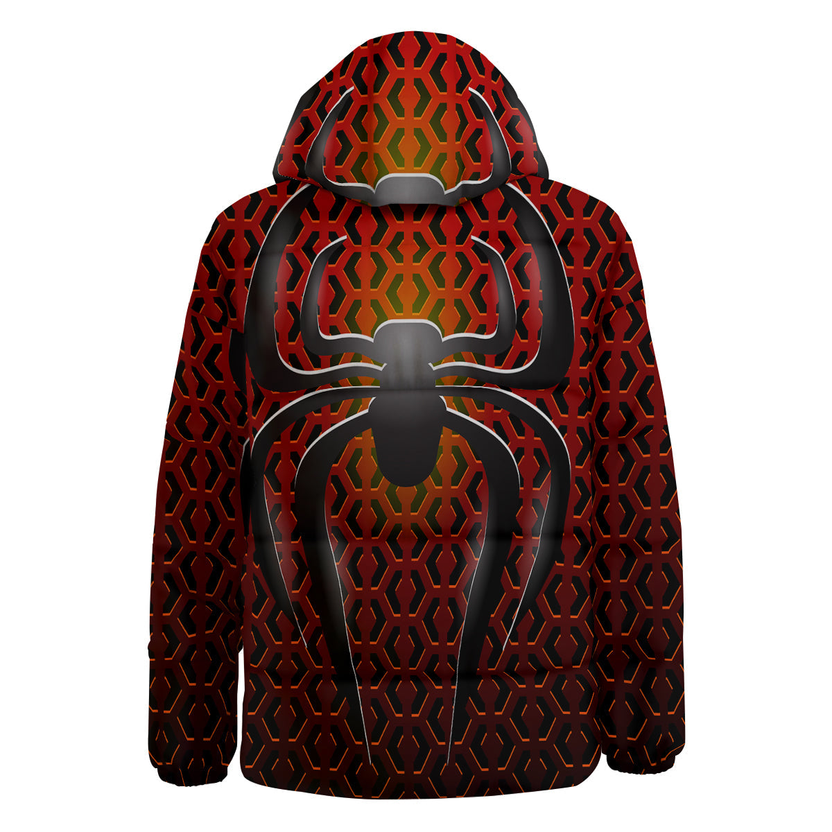 Spider Icon on Red Metal Print Down Jacket-grizzshop