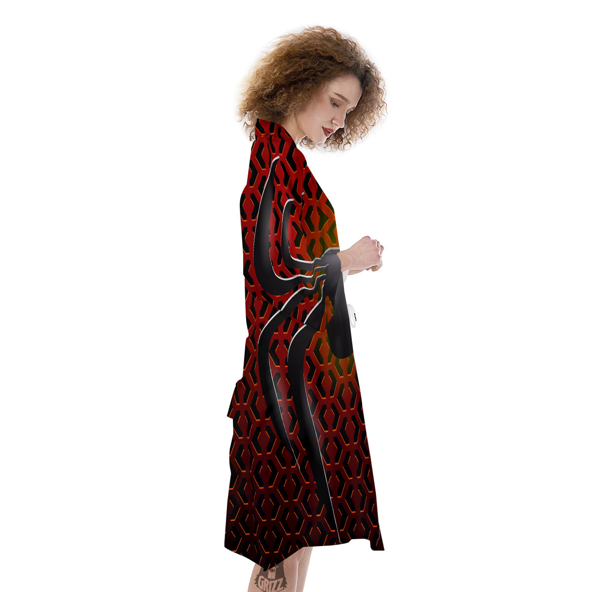 Spider Icon on Red Metal Print Kimono-grizzshop