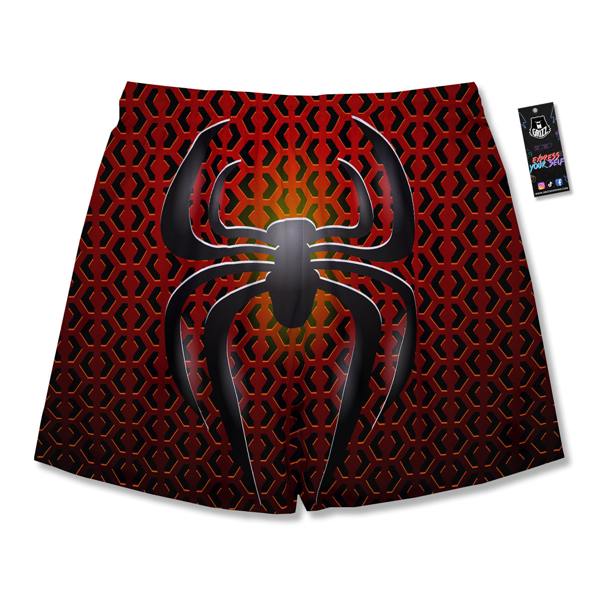 Spider Icon on Red Metal Print Men's Running Shorts-grizzshop