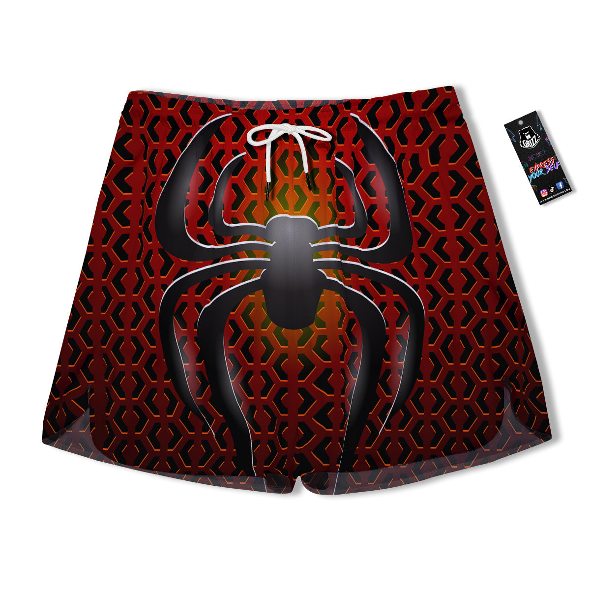 Spider Icon on Red Metal Print Men's Running Shorts-grizzshop