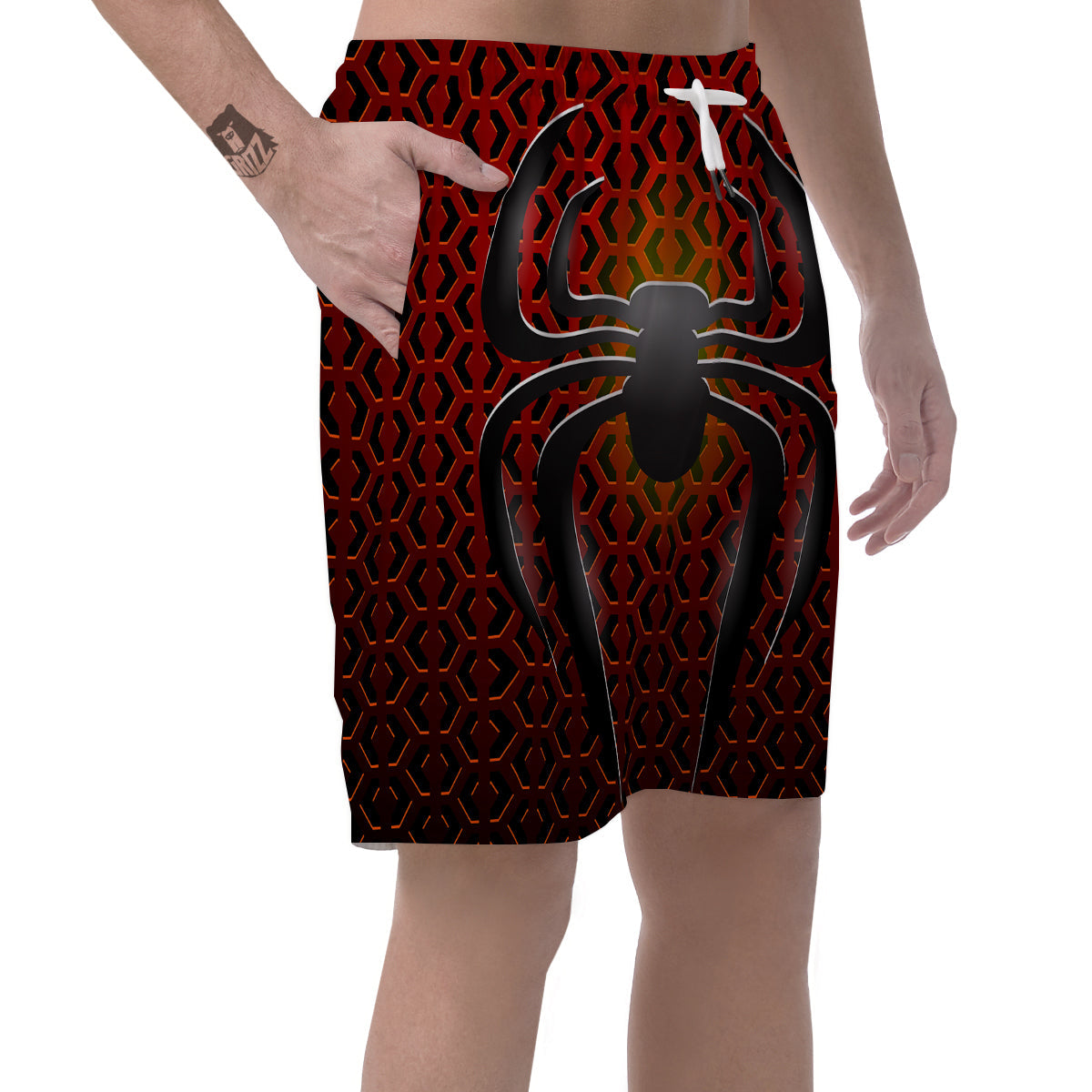 Spider Icon on Red Metal Print Men's Shorts-grizzshop
