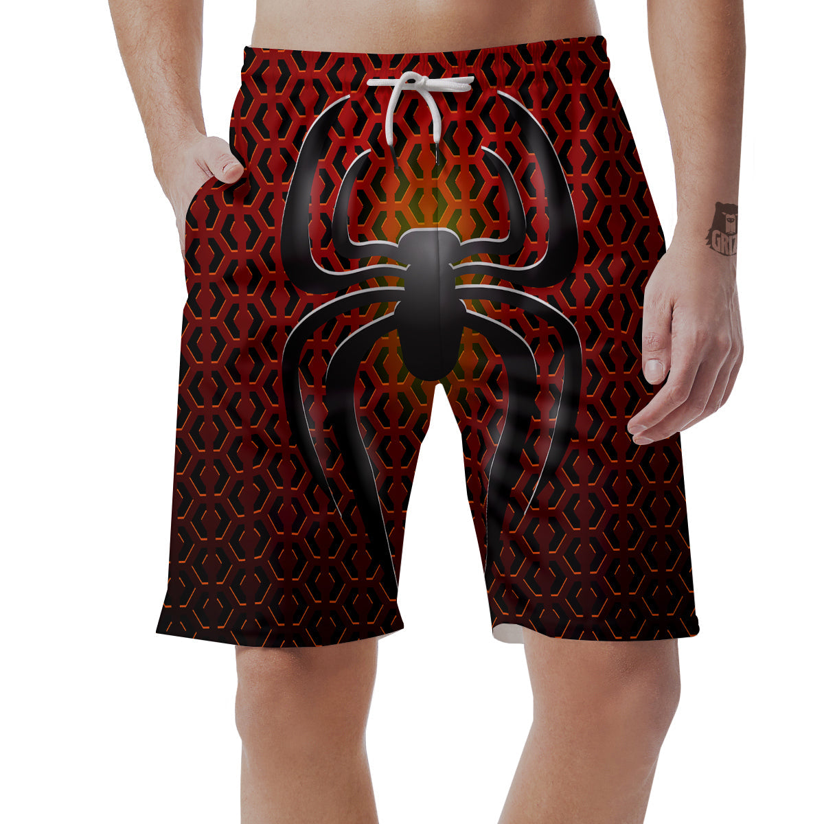 Spider Icon on Red Metal Print Men's Shorts-grizzshop