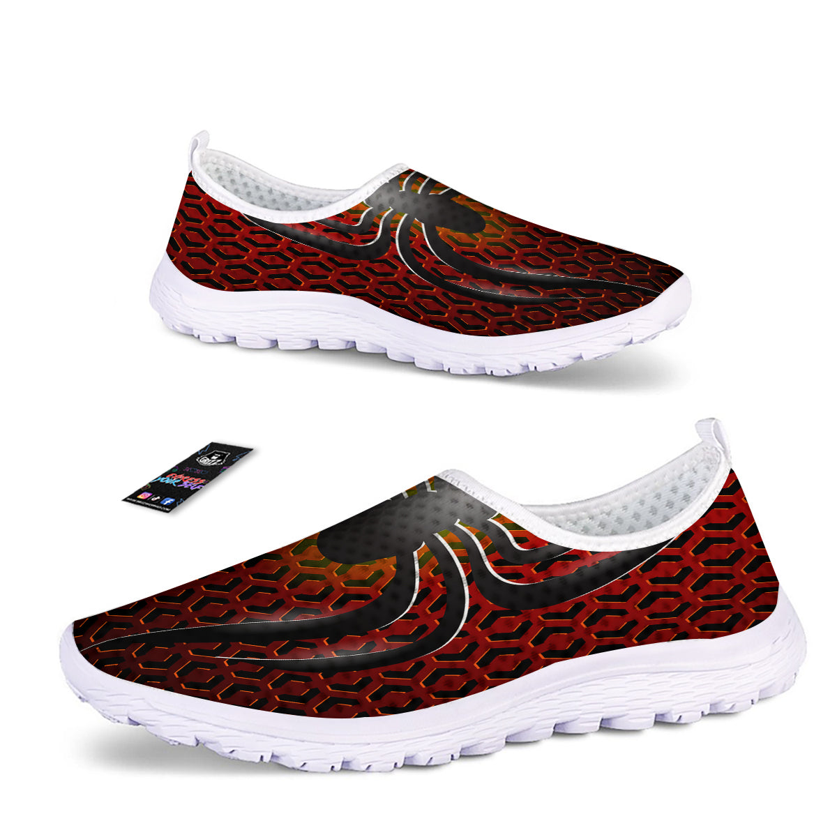 Spider Icon on Red Metal Print Nurse Shoes-grizzshop