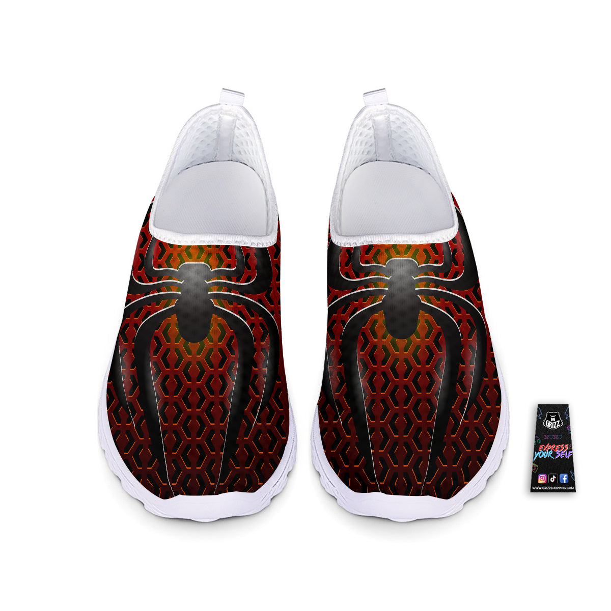Spider Icon on Red Metal Print Nurse Shoes-grizzshop