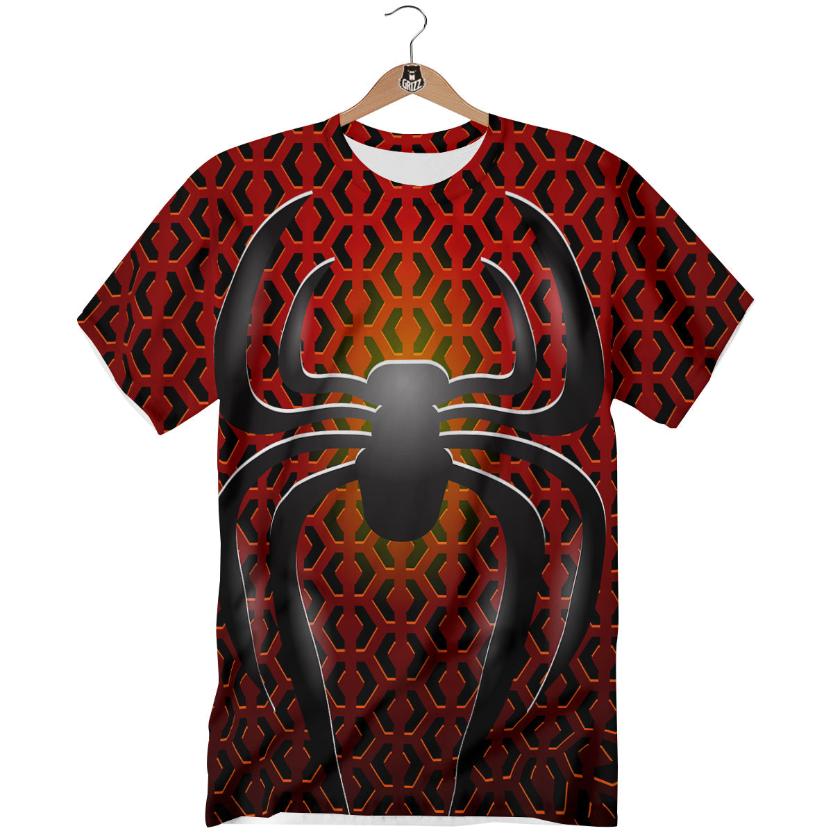 Spider Icon on Red Metal Print T-Shirt-grizzshop