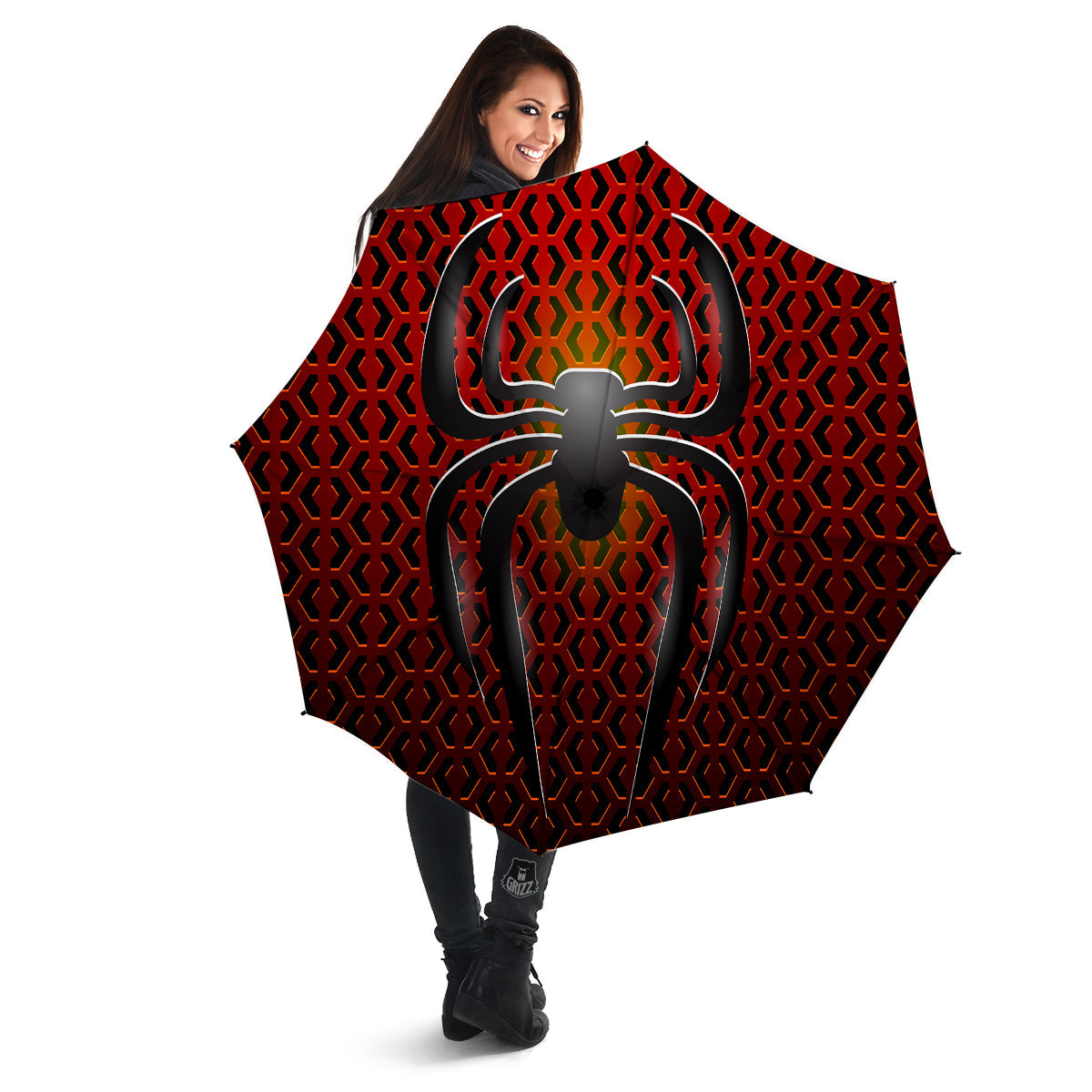 Spider Icon on Red Metal Print Umbrella-grizzshop