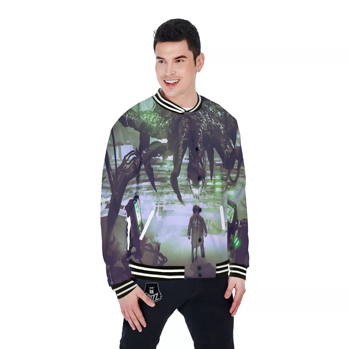 Spider Monster Print Baseball Jacket-grizzshop