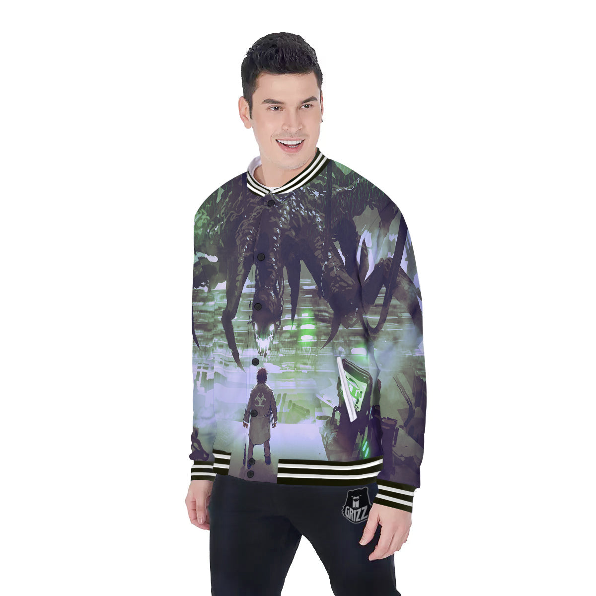 Spider Monster Print Baseball Jacket-grizzshop