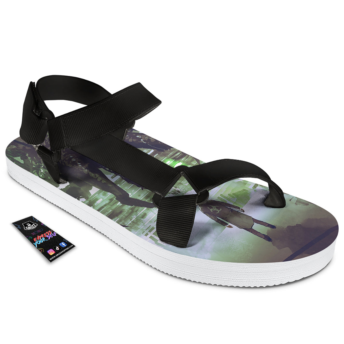 Spider Monster Print Black Open Toe Sandals-grizzshop
