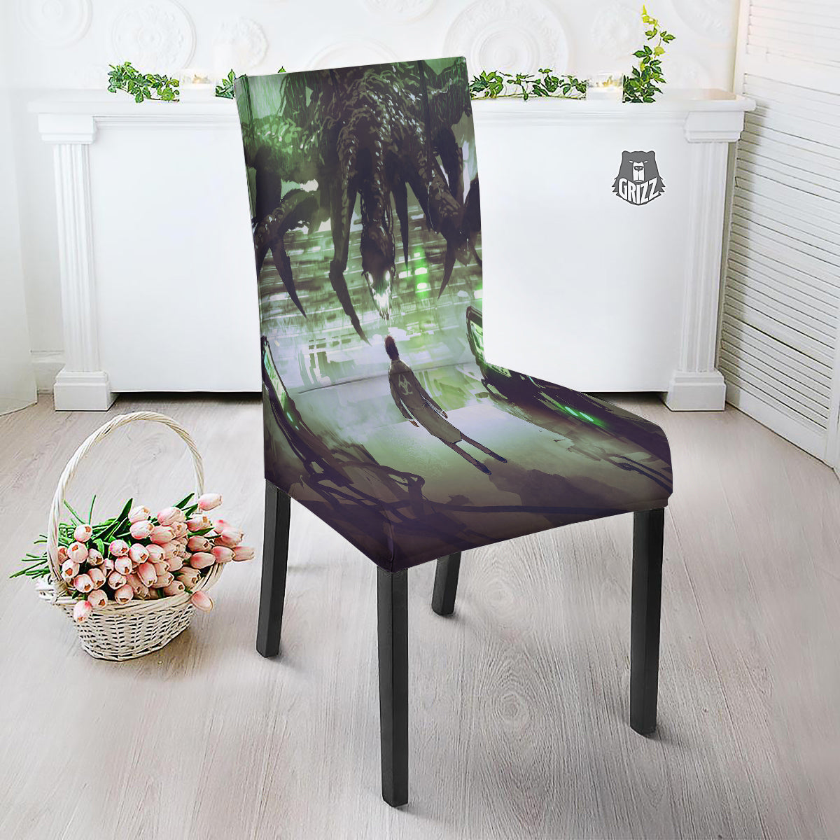 Spider Monster Print Dining Chair Slipcover-grizzshop