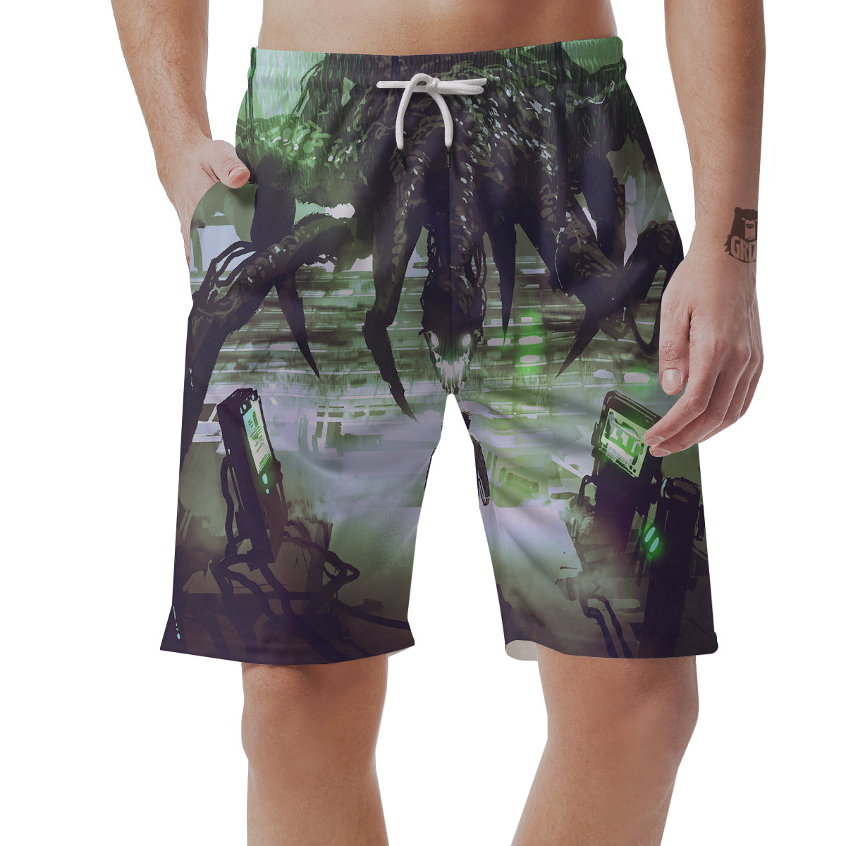 Spider Monster Print Men's Shorts-grizzshop