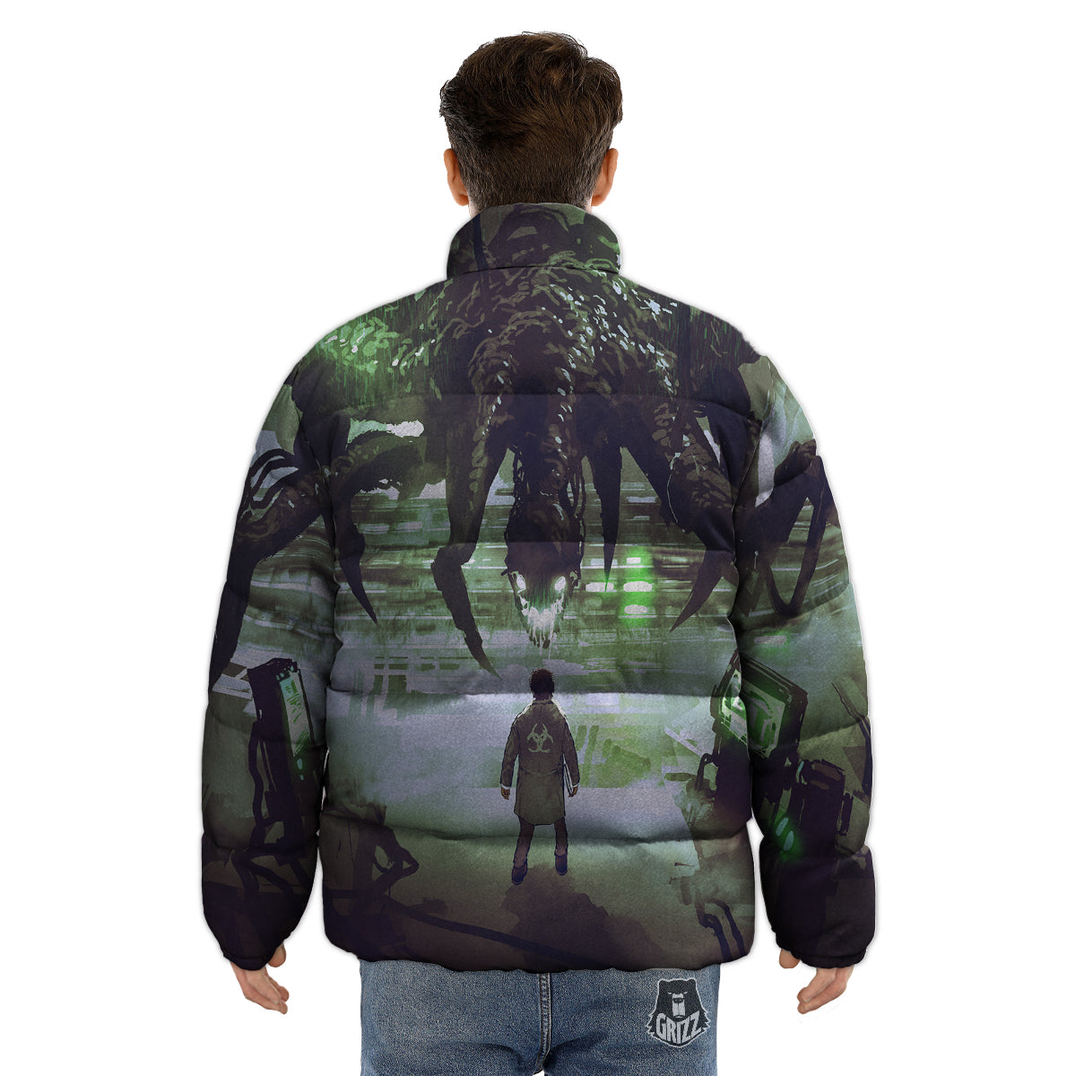 Spider Monster Print Puffer Jacket-grizzshop