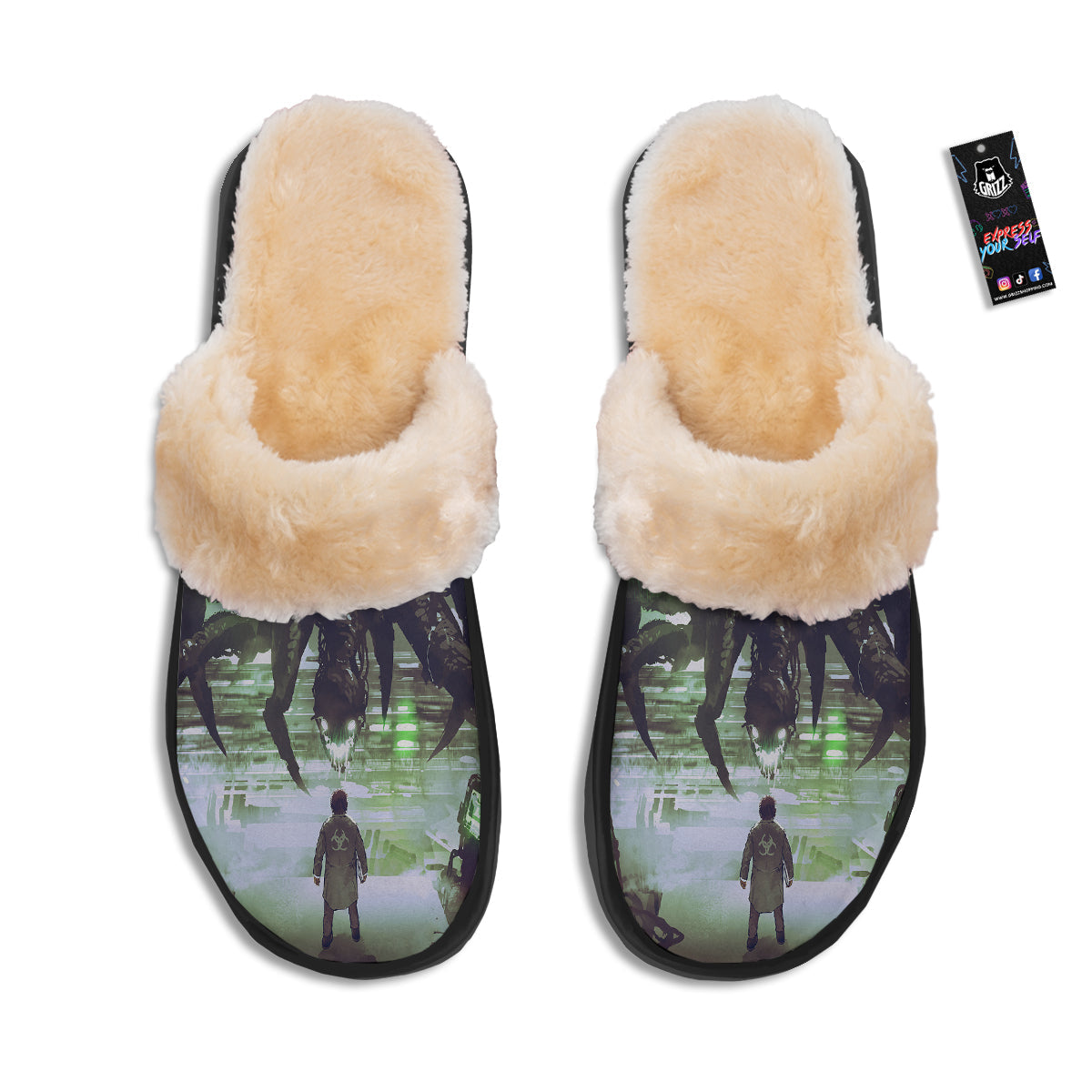 Spider Monster Print Slippers-grizzshop