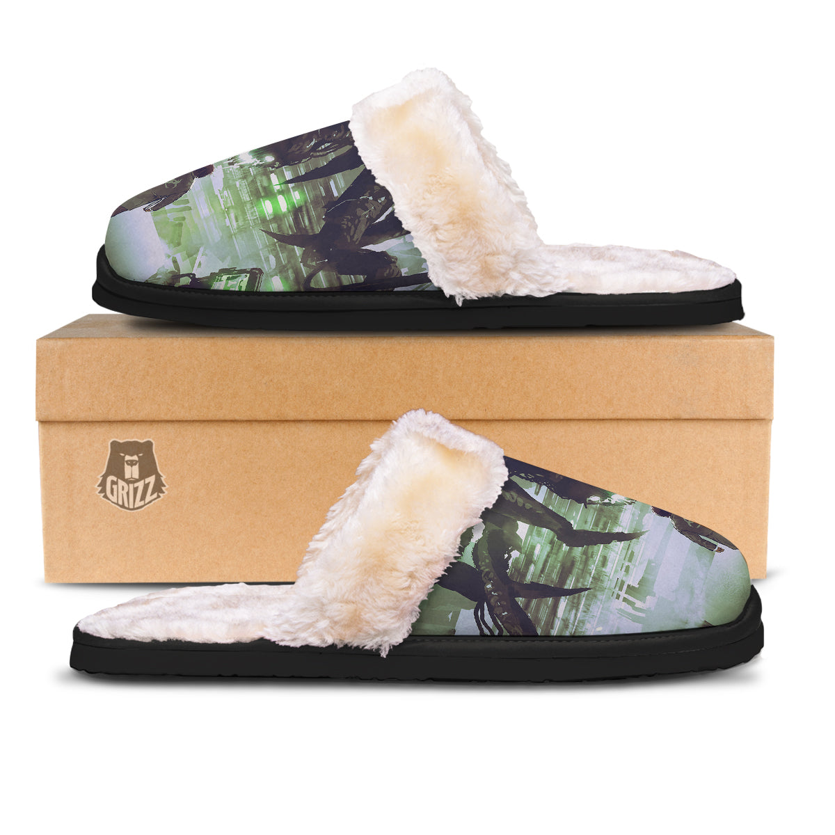 Spider Monster Print Slippers-grizzshop