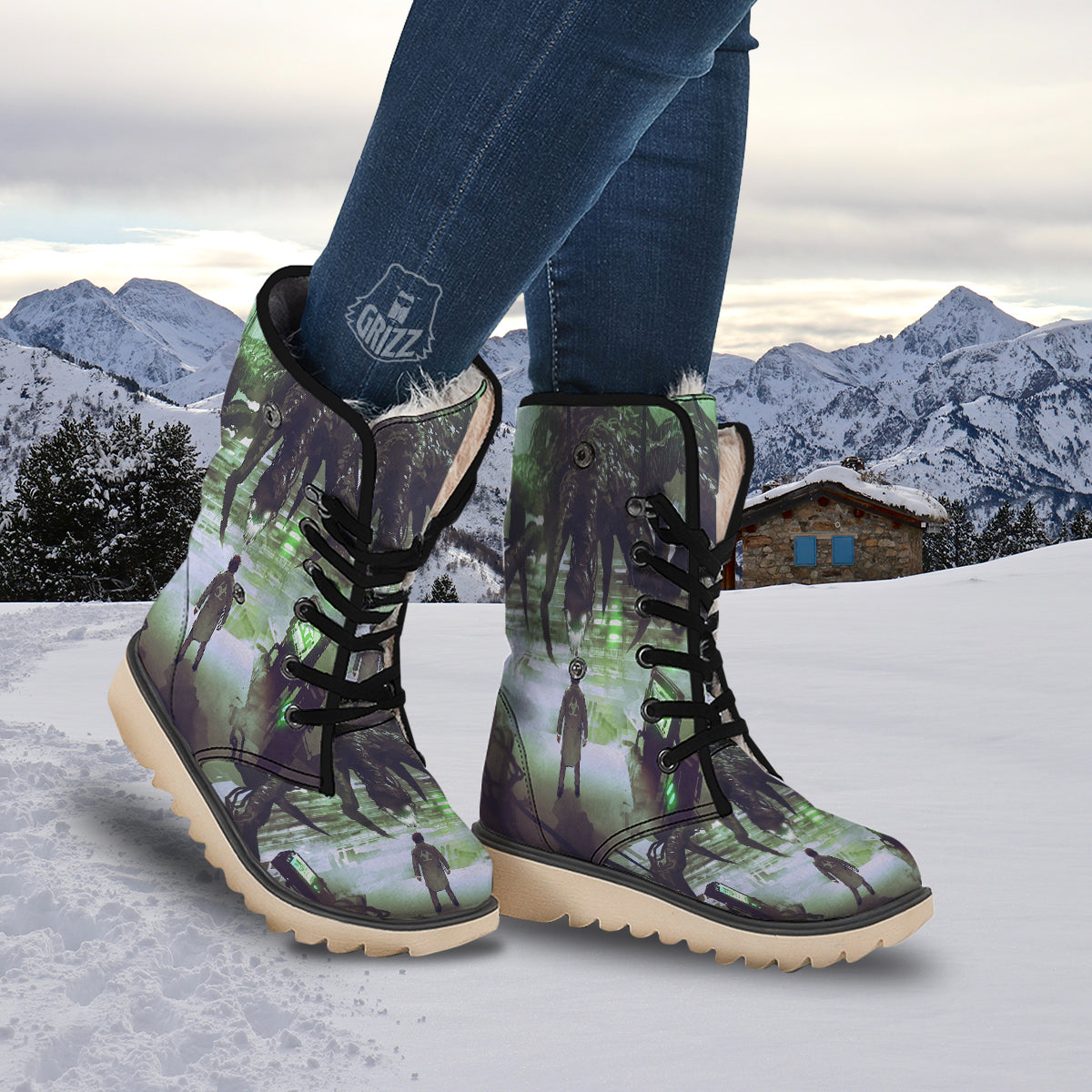 Spider Monster Print Snow Boots-grizzshop