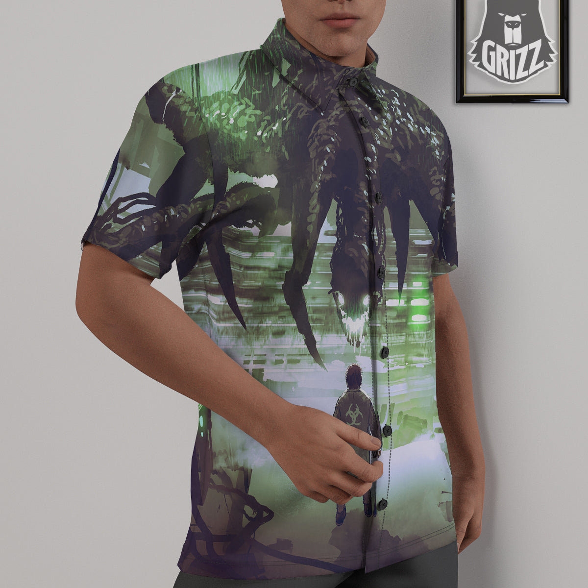 Spider Monster Print Untucked Shirts-grizzshop