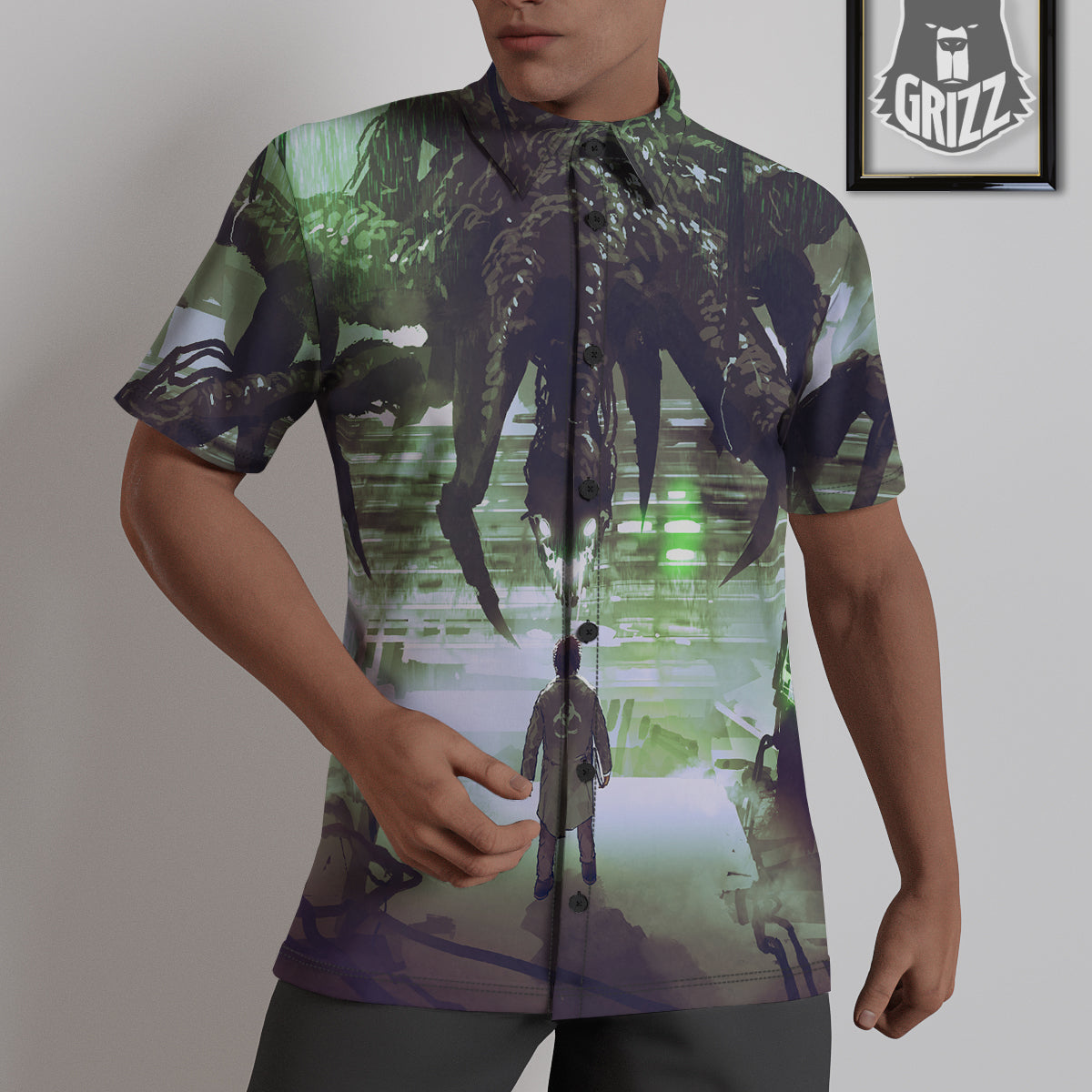 Spider Monster Print Untucked Shirts-grizzshop