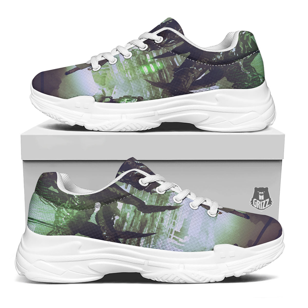 Spider Monster Print White Chunky Shoes-grizzshop
