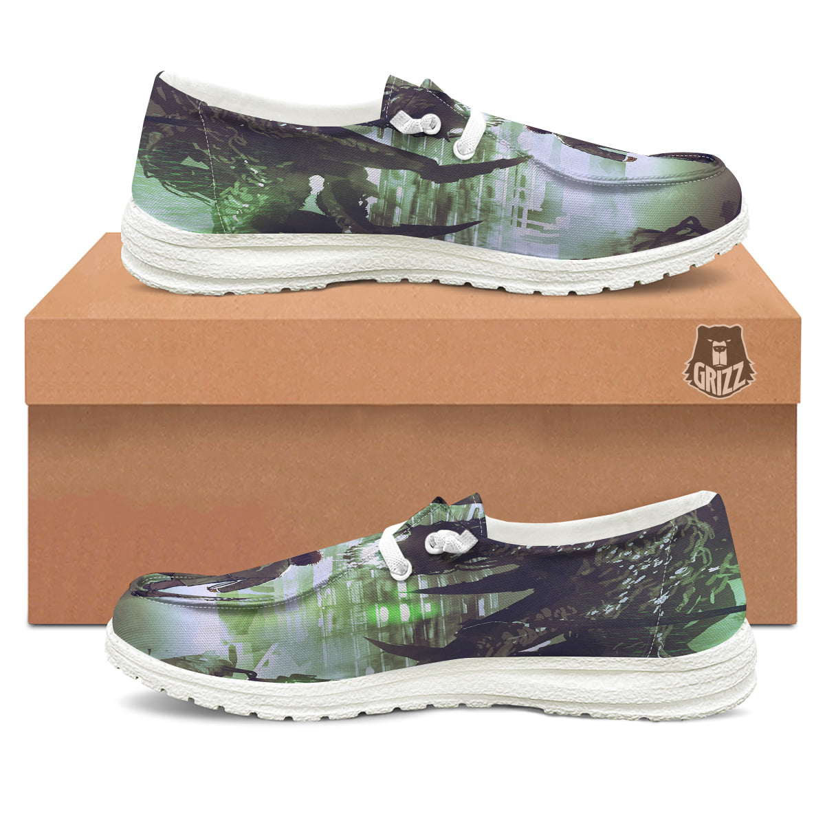 Spider Monster Print White Loafers-grizzshop