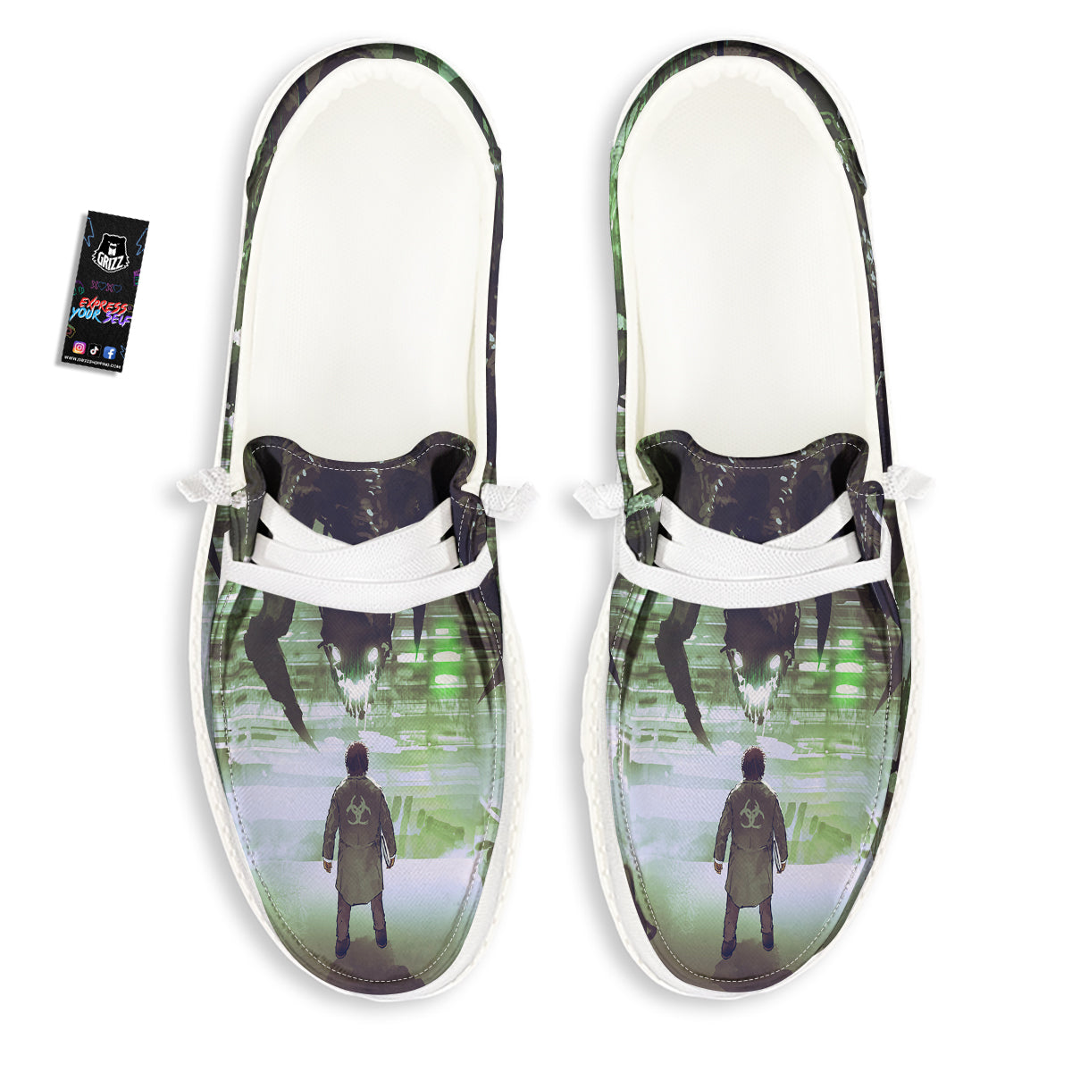 Spider Monster Print White Loafers-grizzshop