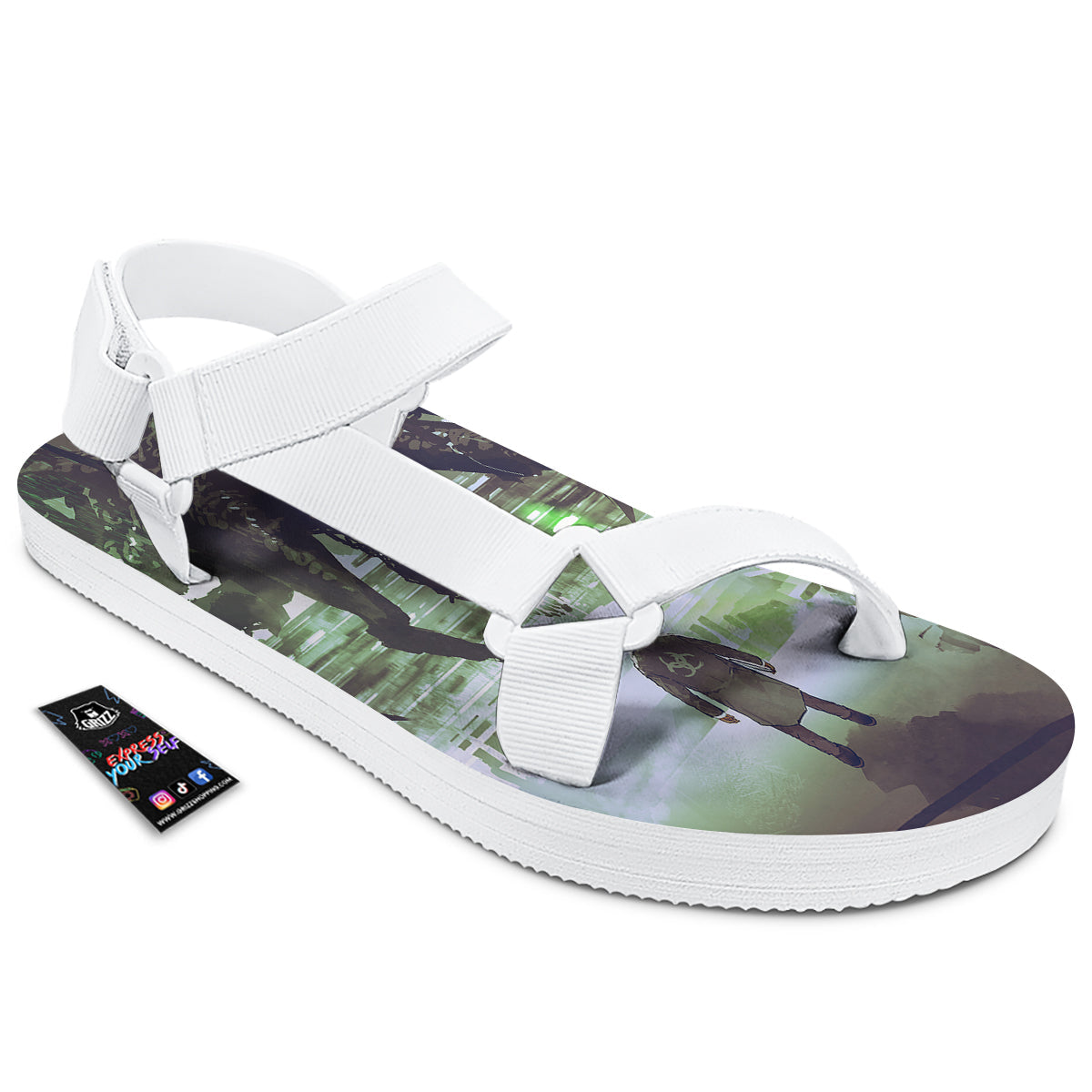 Spider Monster Print White Open Toe Sandals-grizzshop