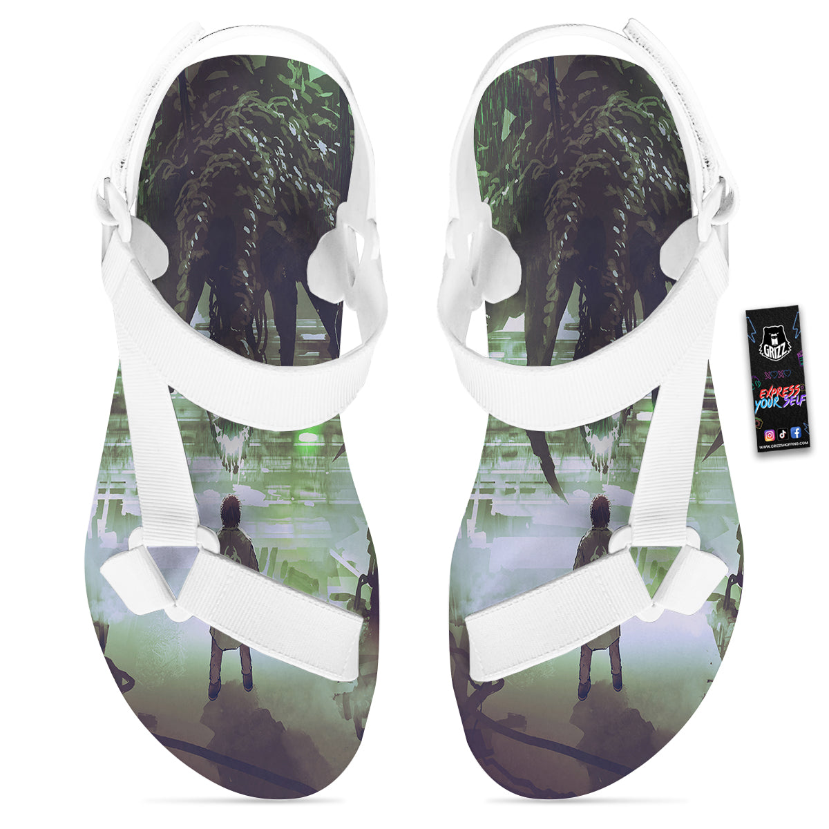Spider Monster Print White Open Toe Sandals-grizzshop
