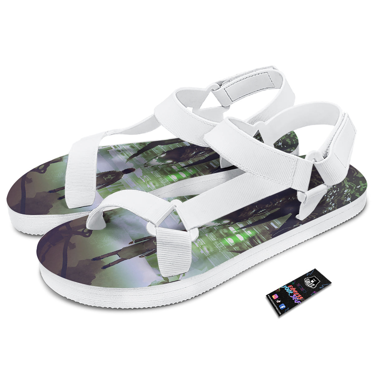 Spider Monster Print White Open Toe Sandals-grizzshop