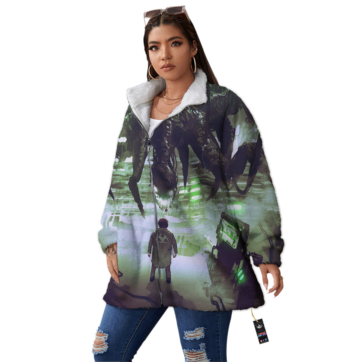 Spider Monster Print Women's Sherpa Jacket-grizzshop