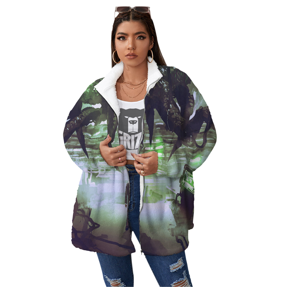 Spider Monster Print Women's Sherpa Jacket-grizzshop