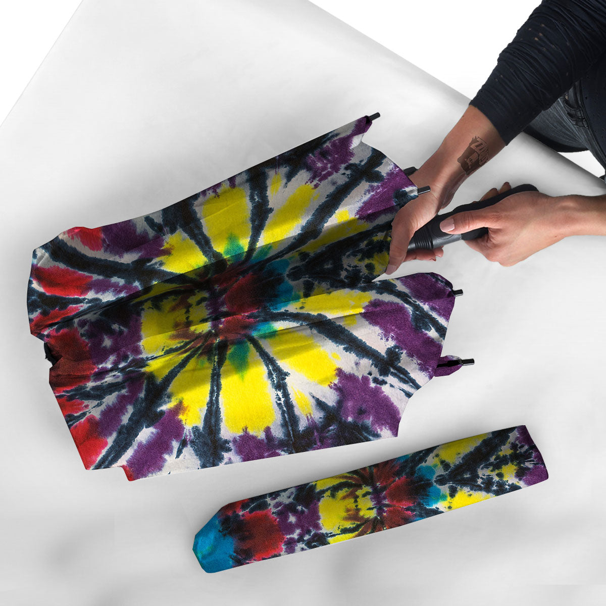 Spider Tie Dye Blue And Red Print Umbrella-grizzshop