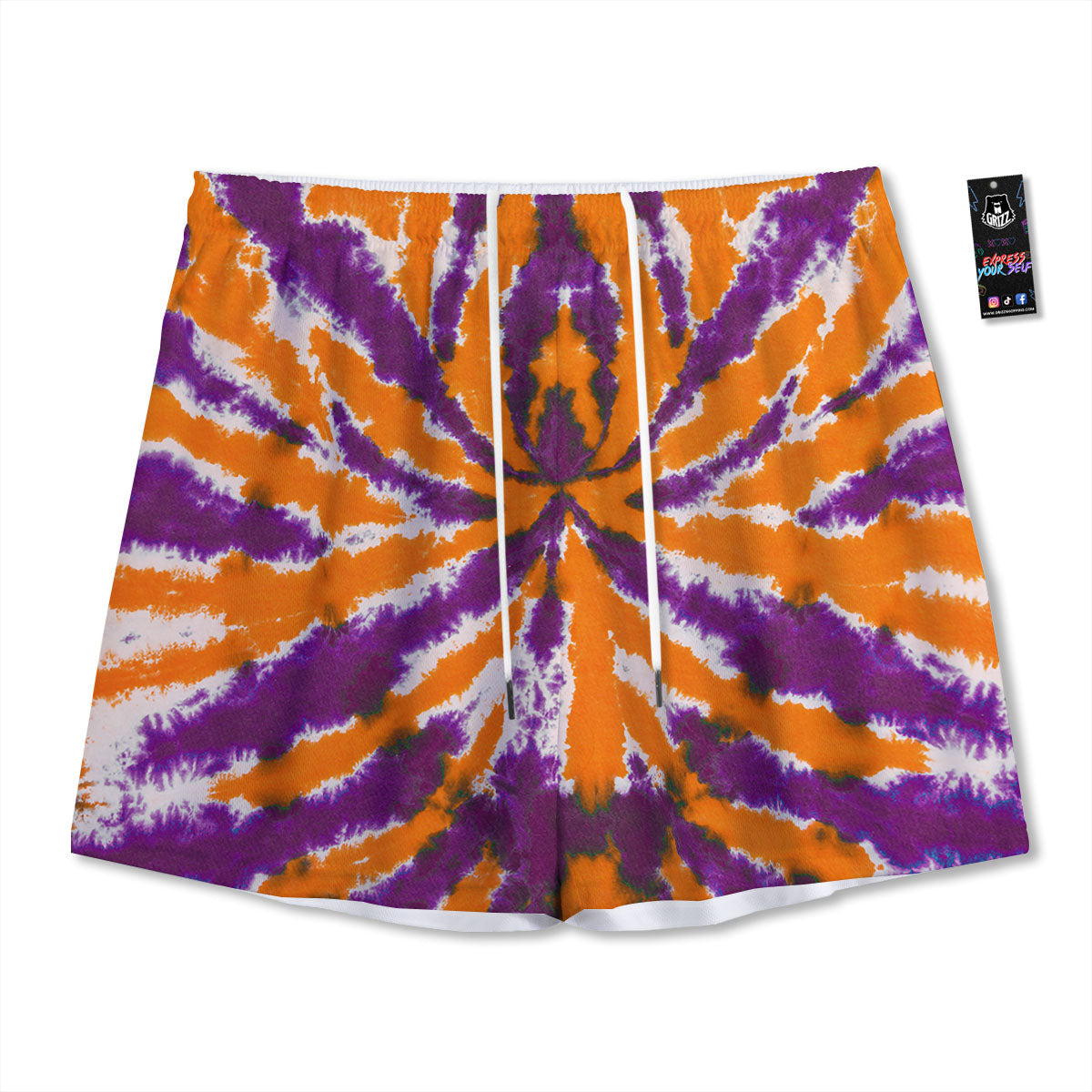 Spider Tie Dye Orange And Purple Print Mesh Shorts