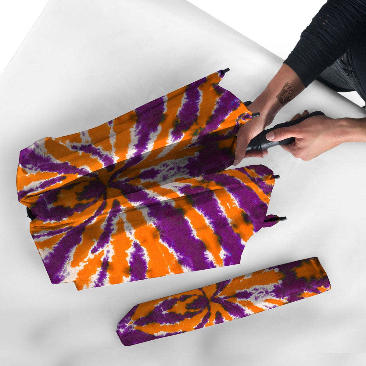 Spider Tie Dye Orange And Purple Print Umbrella-grizzshop