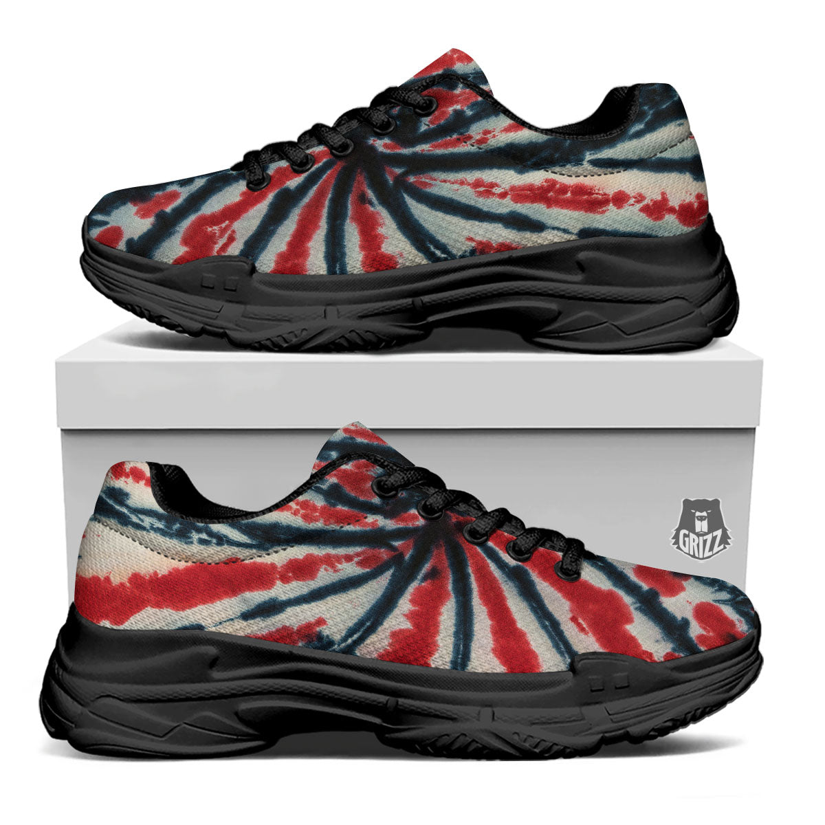 Spider Tie Dye Red And Black Print Black Chunky Shoes-grizzshop