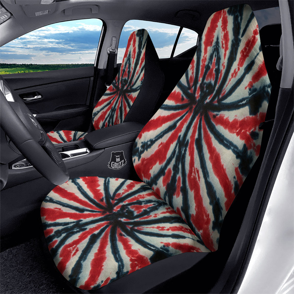 Spider Tie Dye Red And Black Print Car Seat Covers-grizzshop